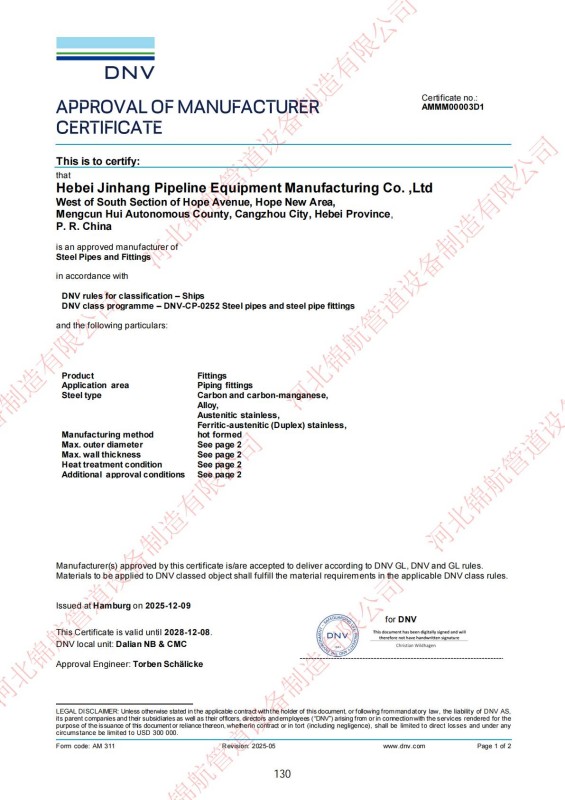Hebei Jinhang Pipeline Equipment Manufacturing Co., Ltd. – Zertifizierungen, Qualitätssystem und Exporterfahrung