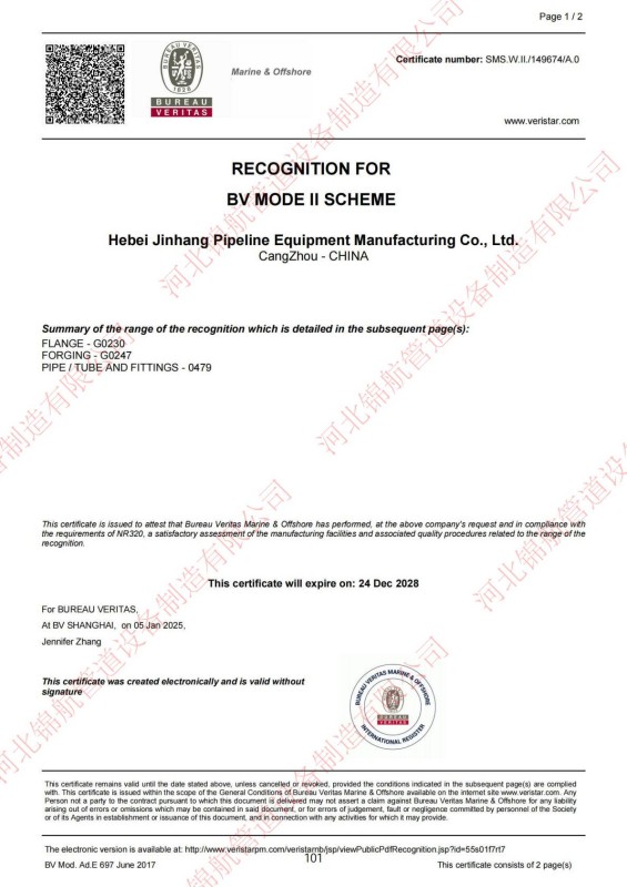 Hebei Jinhang Pipeline Equipment Manufacturing Co., Ltd. – Zertifizierungen, Qualitätssystem und Exporterfahrung